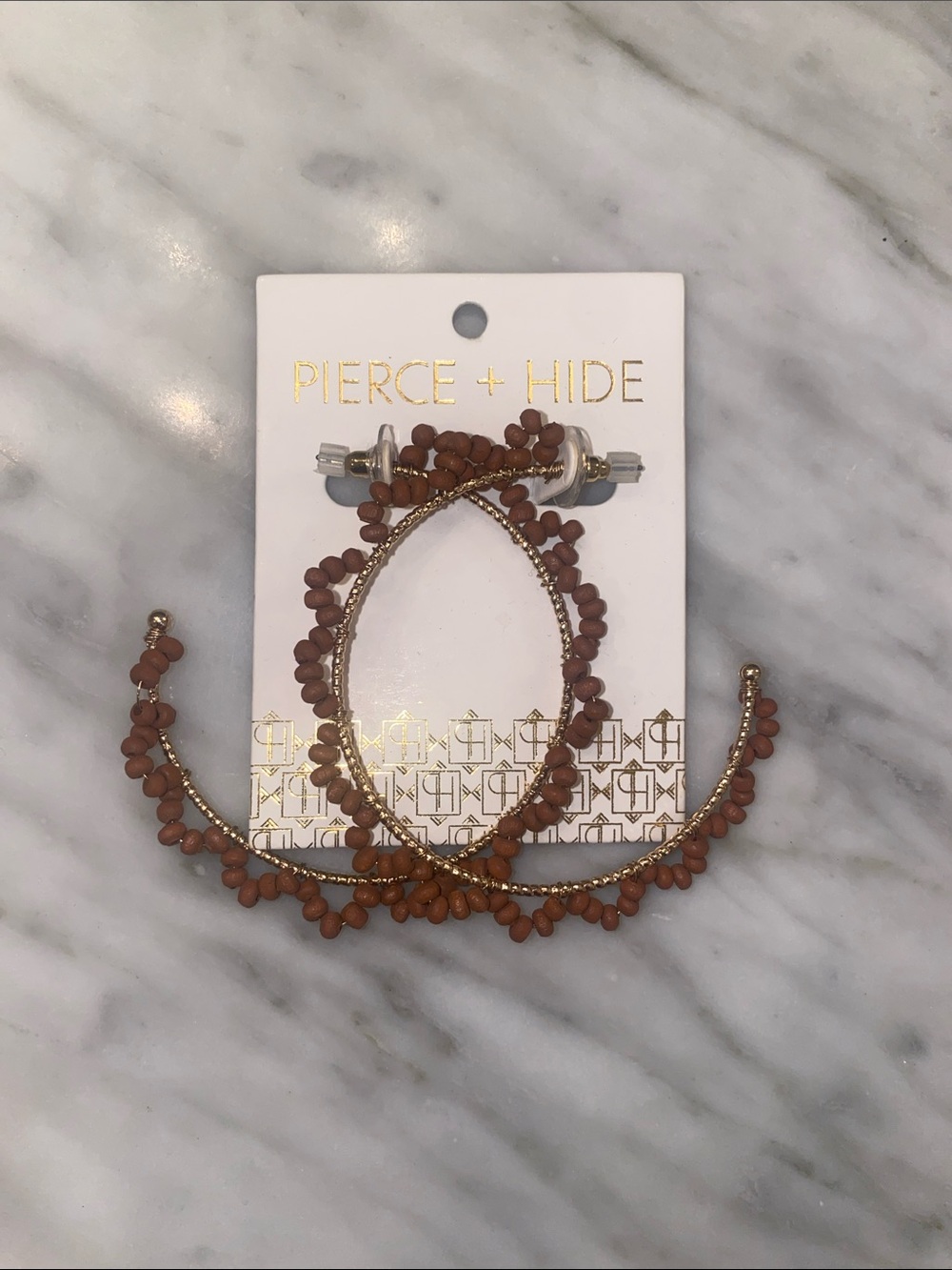 Brown Beaded Hoop Earrings
